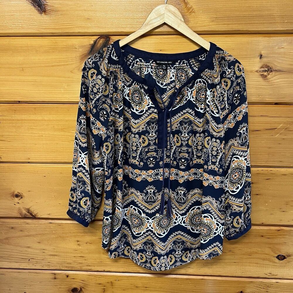 Zac & Rachel Woman Blouse Boho Peasant Leather Tassel - Size PXL